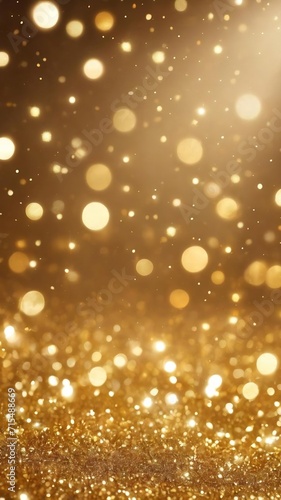 Golden christmas glitter background with stars and bokeh lights