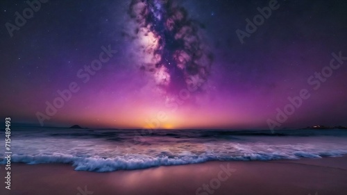 Breathtaking shot of the sea under a dark and purple sky filled with stars © Wix