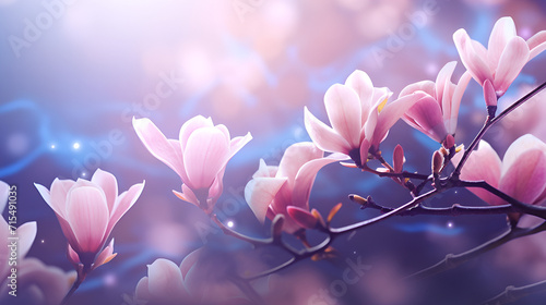 Spring magnolia flowers on the natural backgroun ai generative