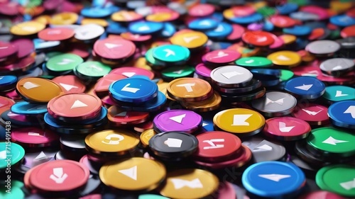Pile of 3d play button logos