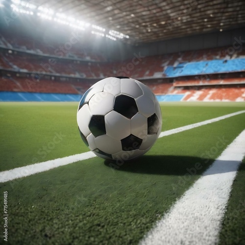 Soccer ball on the white line at stadium