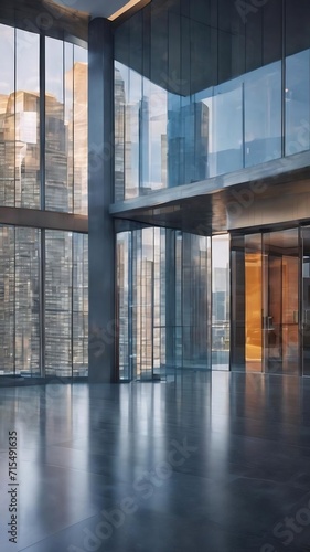 Modern business building with glass wall from empty floor