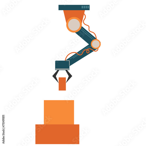Industrial robots manipulators. Robotized arm, modern industry robotically technology, conveyor. Factory machinery automatic.