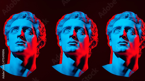 Superimposed images of a face in stereoscopic blue and red colors photo