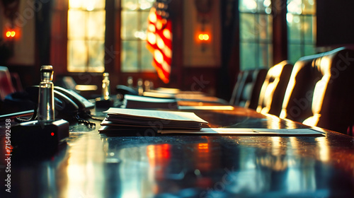 Wallpaper Mural Legal Office Boardroom: An empty boardroom in a legal office with a wooden table and comfortable chairs Torontodigital.ca