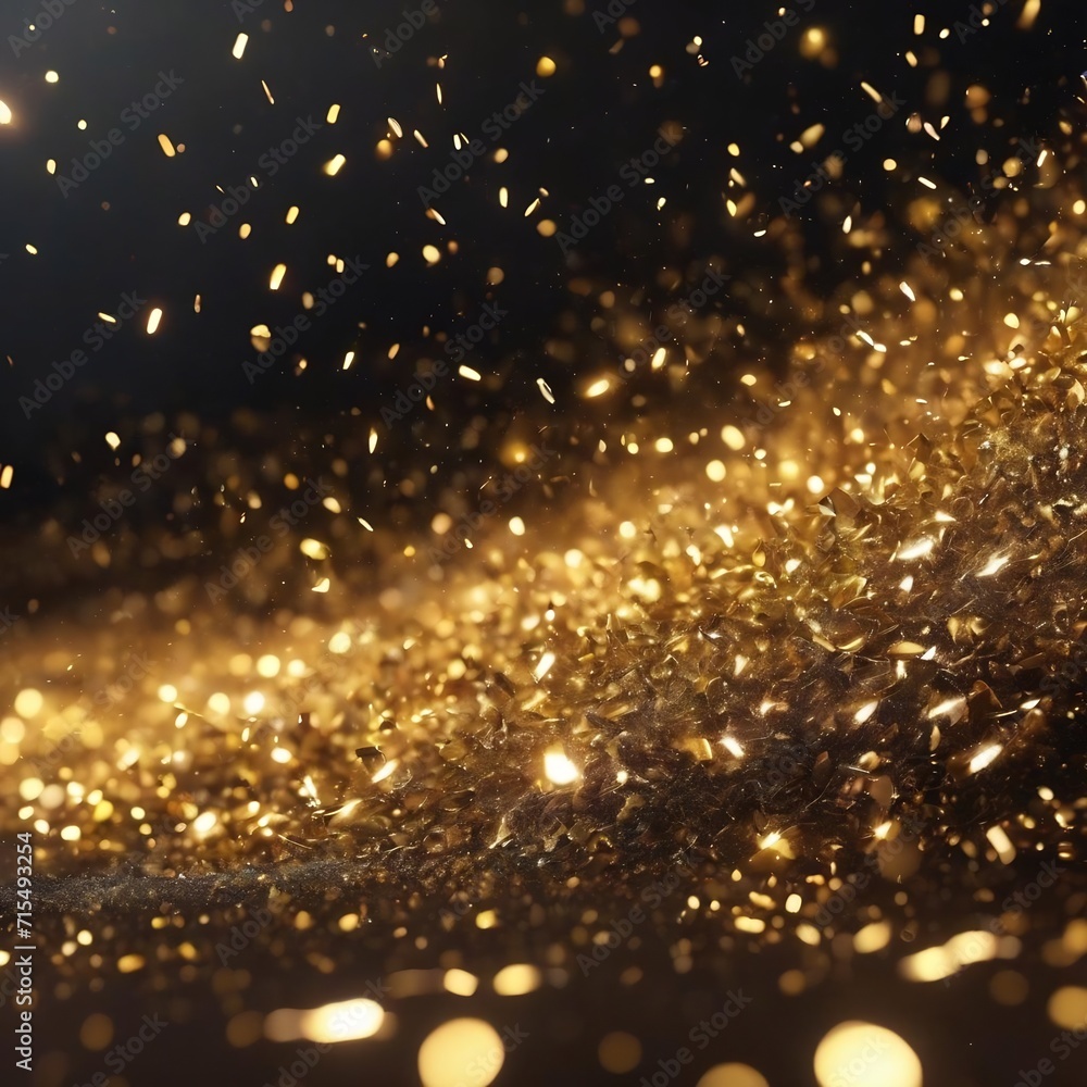 Shiny golden particles with light streak