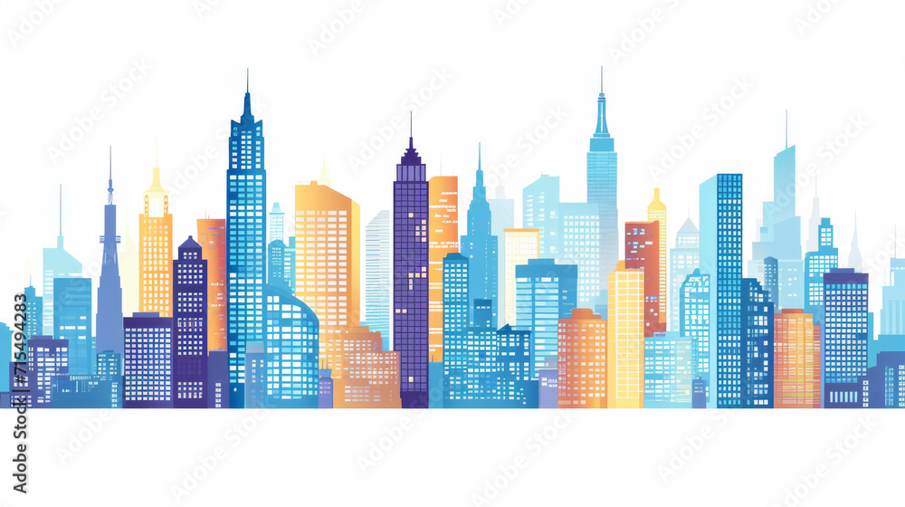 City landscape with buildings. Towers and buildings in modern flat style on white background.