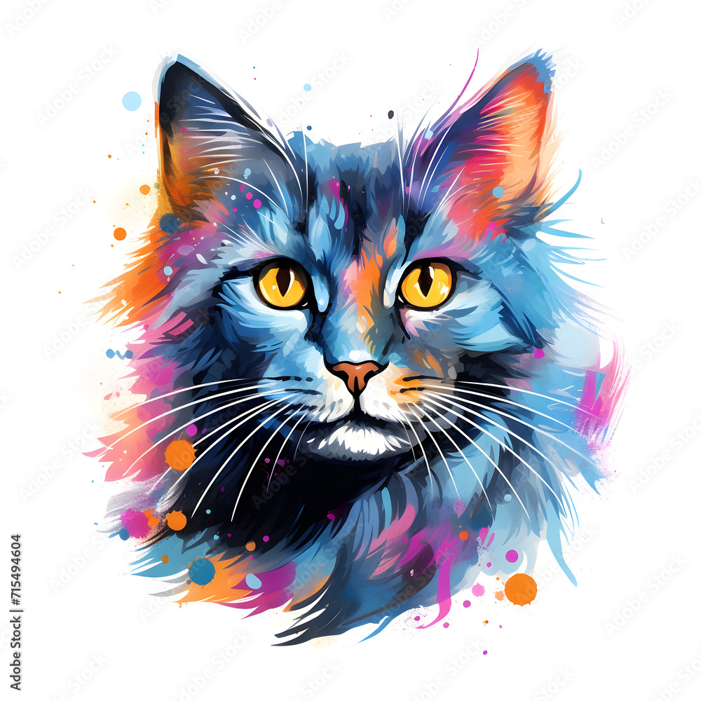 watercolor cat pop art colorful with white background
