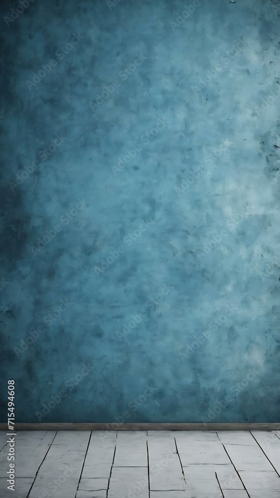 Fototapeta premium Vintage grunge blue concrete texture studio wall background with vignette.
