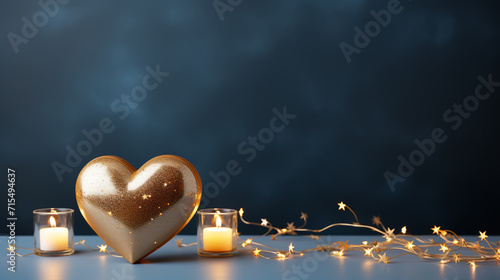 Saint Valentine day greeting card with hearts against festive blue bokeh background. photo