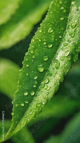 Rain water on a green leaf macro.