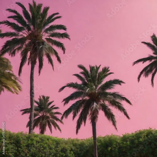 Pink background with palm tree