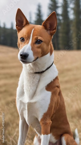 Friendly smart basenji dog giving his paw close up isolated on white