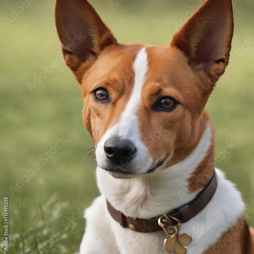 Friendly smart basenji dog giving his paw close up isolated on white