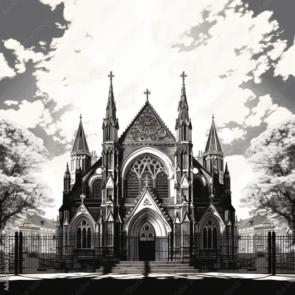 Fototapeta premium Black Work Church Gothic Generative AI
