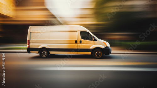 Delivery van delivers fast in a city © alexkich