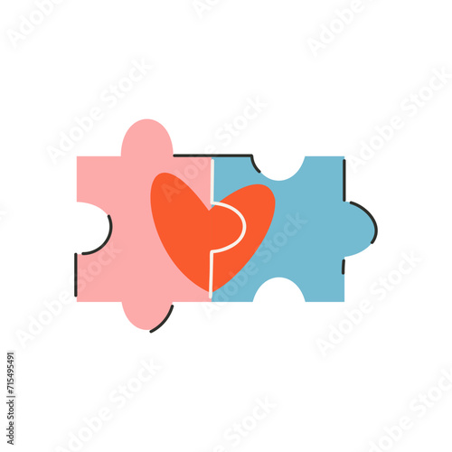 Pink and blue puzzles that make up the heart. Symbol of love, romance. Design for Valentine's Day.