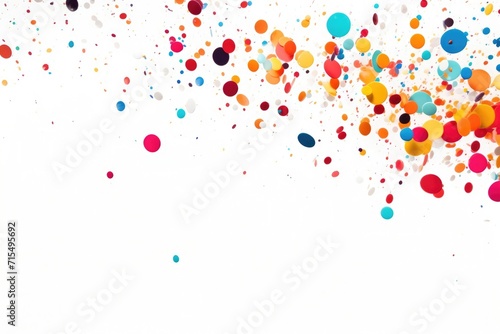 Abstract festive white background with golden and red sparkle confetti circles.