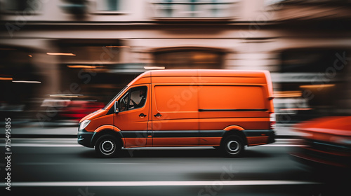 Delivery van delivers fast in a city © alexkich