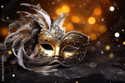 a carnival mask with gold and silver sparks. generative ai © JIRMoronta