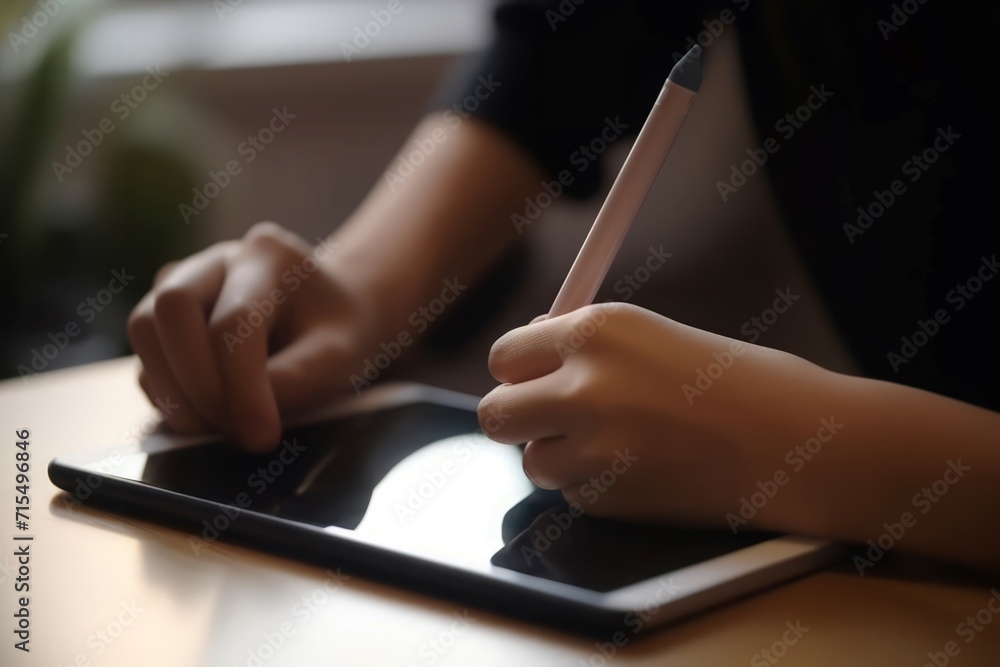 Faceless portrait woman working stylus touch art. Blank pen work. Generate Ai Faceless portrait woman working stylus touch art. Blank pen work. Generate Ai