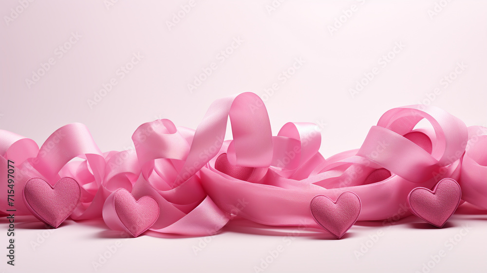 Ribbon in shape of heart with gift boxes and rose flowers. Happy Valentines day, Mothers day, birthday concept. Romantic flat lay composition.