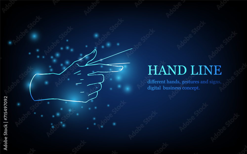 Human hand line, different hands, gestures and signs, digital business concept, futuristic digital innovation background vector illustration. - obrazy, fototapety, plakaty 