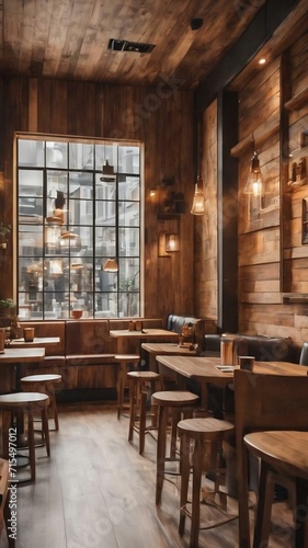 Coffe shop with wooden walls unfocused © Wix