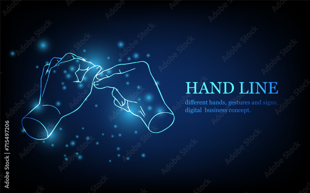 Fototapeta premium Human hand line, different hands, gestures and signs, digital business concept, futuristic digital innovation background vector illustration.