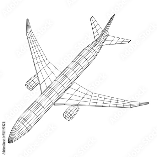 Airplane. Abstract airliner. Wireframe vector illustration