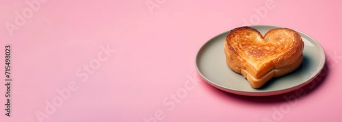 Grilled cheese sandwich shape heart on pink banner. Food lunch romantic snack. Generate Ai