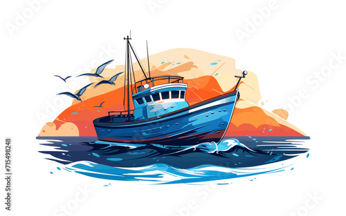 Fishing boat vector illustration isolated