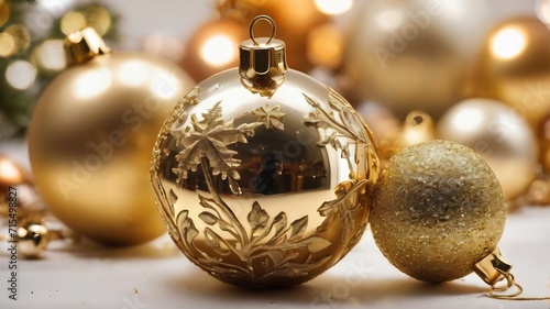 Christmas golden decoration on white