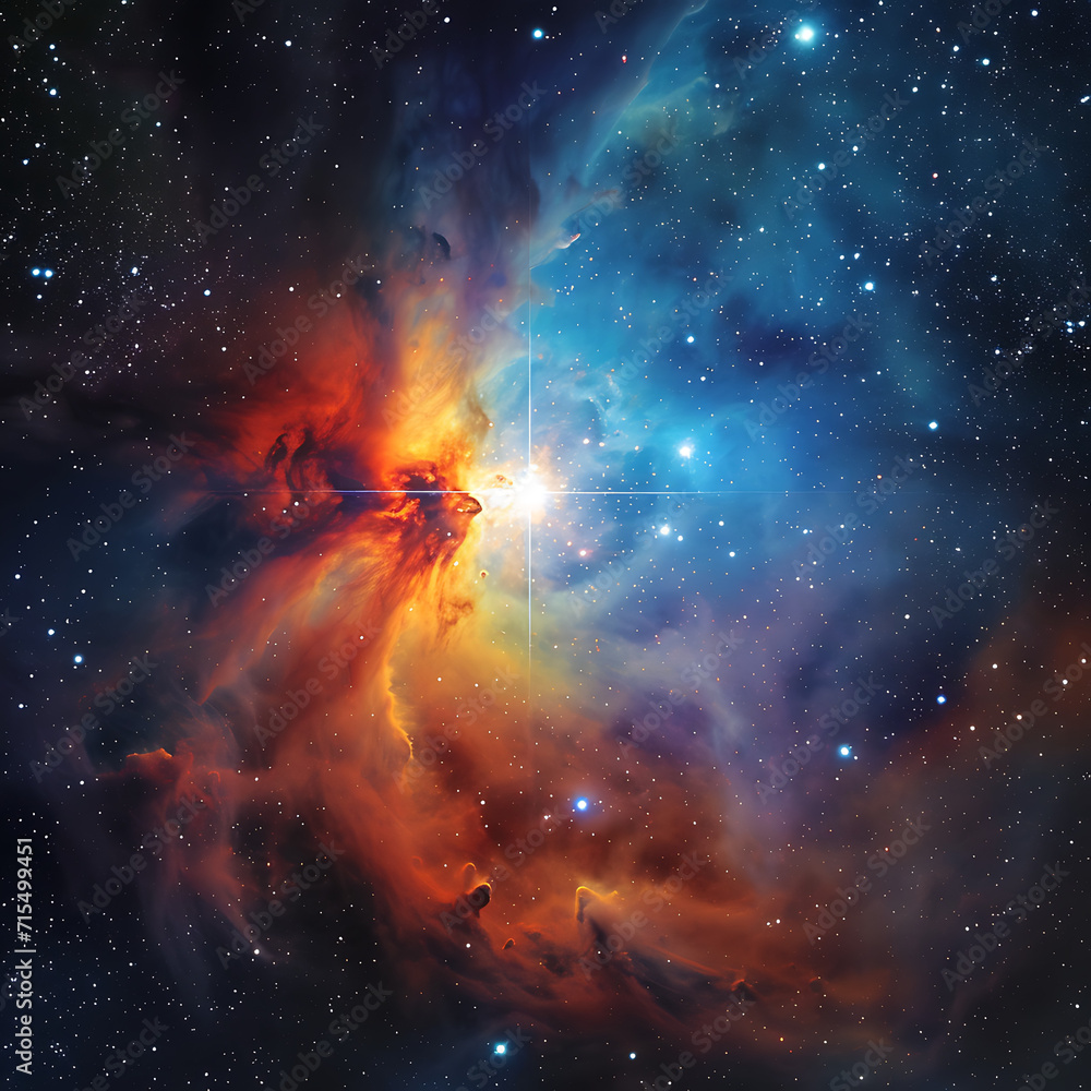 A vibrant nebula glows amidst dust and gas lit by the radiant energy of a bright central star in the vast cosmos.