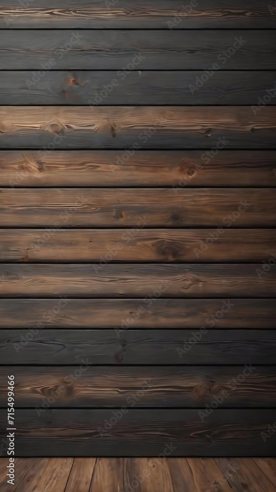 Fototapeta premium Dark gray wall with wooden plank product background