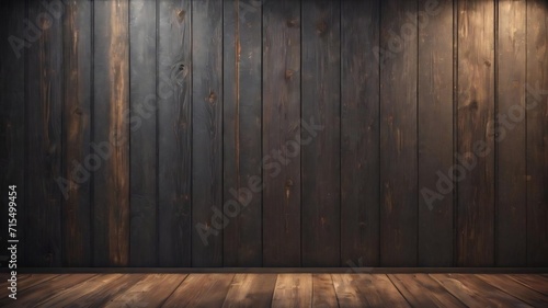 Dark gray wall with wooden plank product background