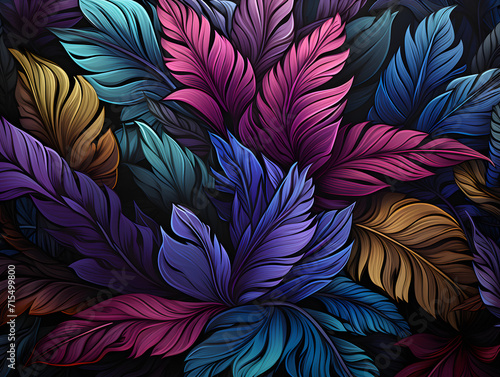A lilac and blue graphic tropical leaves background