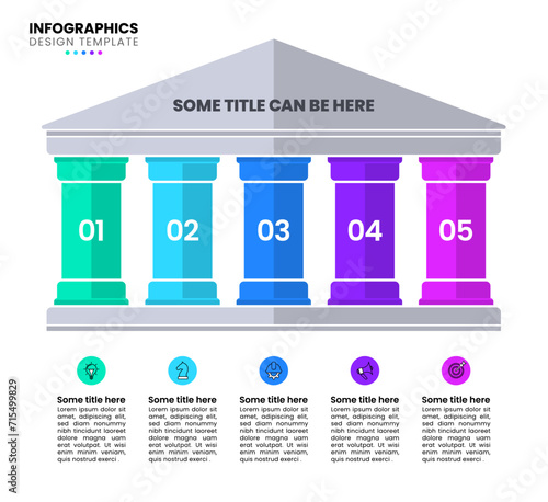 Infographic template. 5 supporting pillars with numbers. Business concept