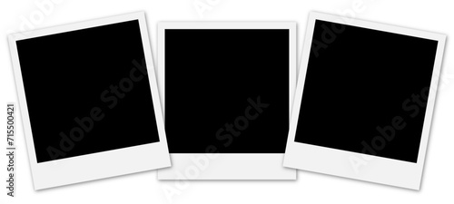 Three black photo frame with shadows. Vector polaroid collection. photo