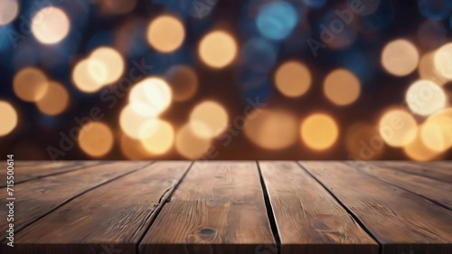3d render of a rustic wooden table on a bokeh lights background © Wix
