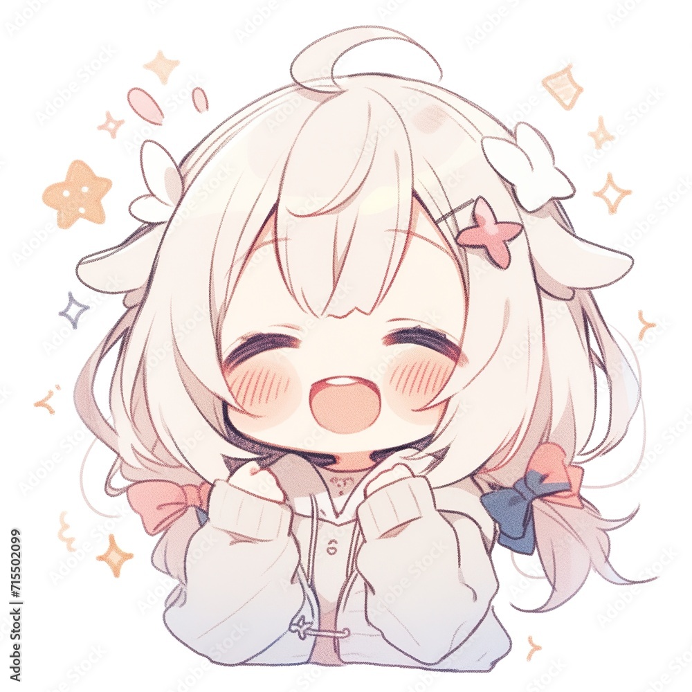 Fototapeta premium portrait of a happy embarrassed anime chibi little girl on a white background
