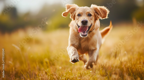 Single dog running joyfully in an open field