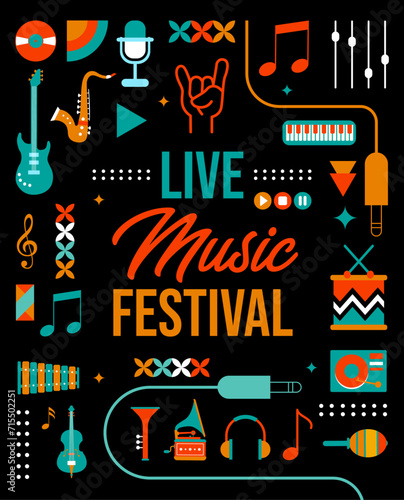 Live Music Festival - Set of elements - Music - Modern graphic elements and various musical instruments - Distinct and festive illustrations for the music festival - Title