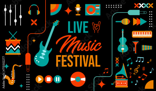 Live Music Festival - Set of elements - Music - Modern graphic elements and various musical instruments - Distinct and festive illustrations for the music festival  photo