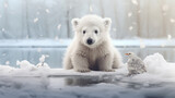 Cute polar bear paws up over wall, polar bear face cartoon