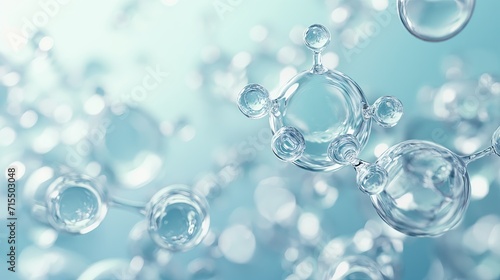 Glass molecules or atoms on blue background