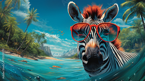 Funny Zebra with sunglasses photo
