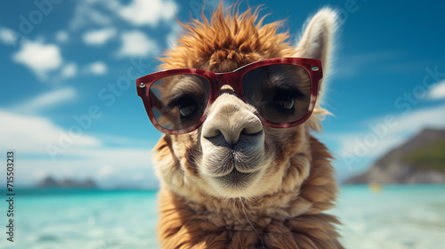 Funny alpaca in sunglasses © alexkich