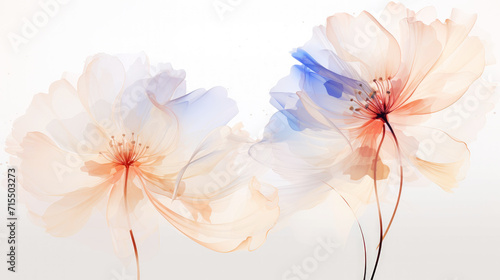 Elegant tender flowers transparent watercolour background. Pastel colour palette. Generative AI