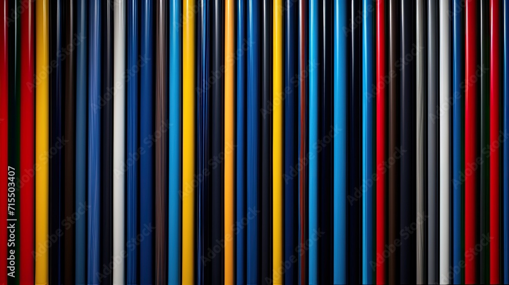 vertical, precise lines in a vibrant color palette of blue, red, or yellow, forming a flat and repeating pattern on a sleek black background, showcasing clean and shining lines. SEAMLESS PATTERN. vertical, precise lines in a vibrant color palette of blue, red, or yellow, forming a flat and repeating pattern on a sleek black background, showcasing clean and shining lines. SEAMLESS PATTERN.